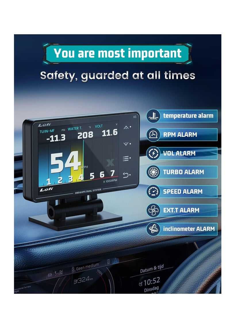 Lufi Xs Obd2 Gauge Display, GPS Speedometer,car inclinometer, Boost Gauge, RPM Meter, Heads up Display - Image 3