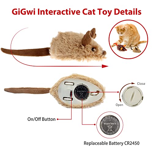 Gigwi Interactive Cat Toys for Indoor Cats, Cat Mouse Toys 2 Pcs with Electronic Realistic Squeaky Sound, Automatic Moving Kitten Toys Electric Mice Toy Self Play Exercise(Brown & Orange Ears) - Image 5