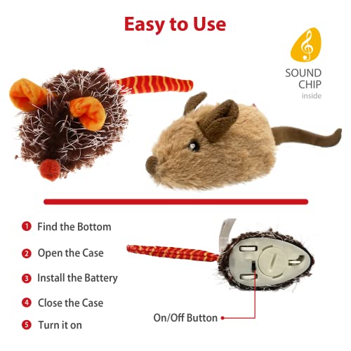 Gigwi Interactive Cat Toys for Indoor Cats, Cat Mouse Toys 2 Pcs with Electronic Realistic Squeaky Sound, Automatic Moving Kitten Toys Electric Mice Toy Self Play Exercise(Brown & Orange Ears) - Image 4
