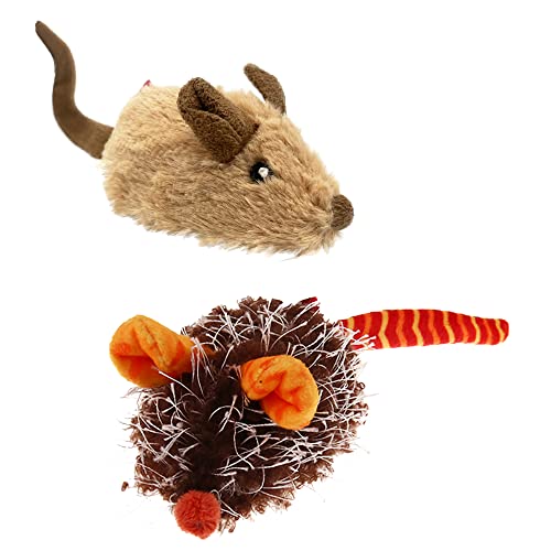 Gigwi Interactive Cat Toys for Indoor Cats, Cat Mouse Toys 2 Pcs with Electronic Realistic Squeaky Sound, Automatic Moving Kitten Toys Electric Mice Toy Self Play Exercise(Brown & Orange Ears) - Image 1