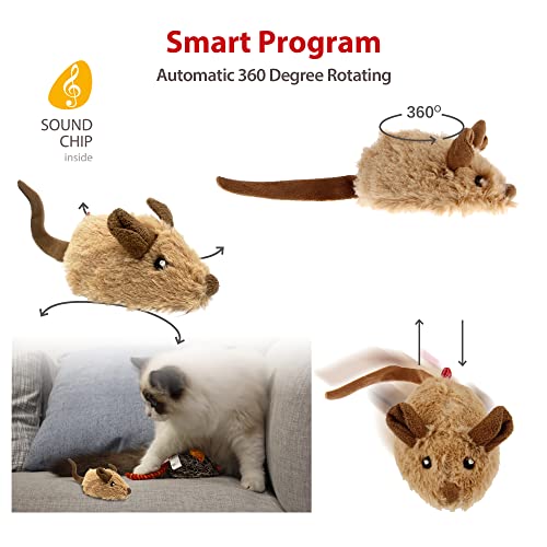 Gigwi Interactive Cat Toys for Indoor Cats, Cat Mouse Toys 2 Pcs with Electronic Realistic Squeaky Sound, Automatic Moving Kitten Toys Electric Mice Toy Self Play Exercise(Brown & Orange Ears) - Image 3