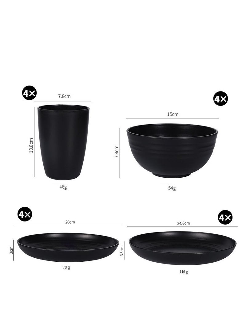 VINNYSEN Dinner Set Plastic Wheat Straw Dinnerware Set Plates and Bowls Set for Unbreakable Modern Dish Set Dessert Plate Cereal Bowl Cup for Kitchen Outdoor Camping Black - Image 2