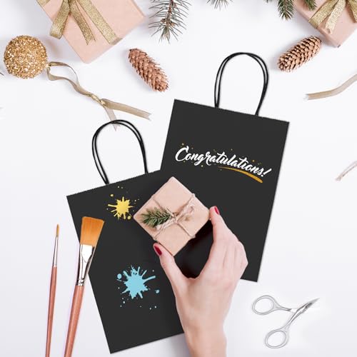 GSSUSA 5.25x3.75x8 50Pcs Black Gift Bags with Handles,Small Gift Bags Craft Bags for Small Business, Black Goodie Bag,Sturdy Kraft Paper Bag, Retail Shopping - Image 5