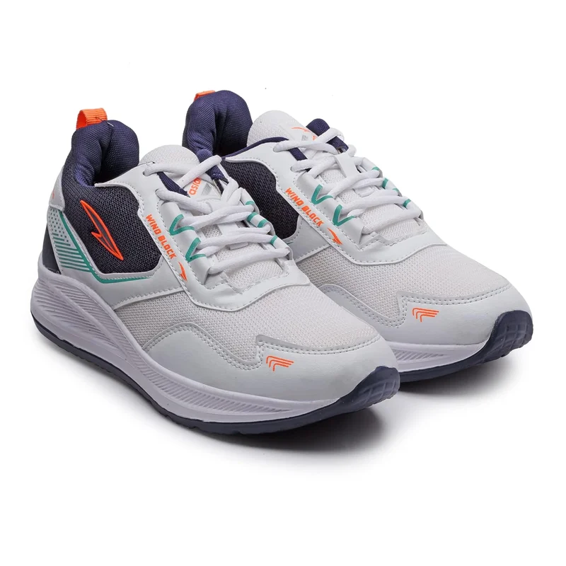 Asian Men's White Orange Sports Sneakers for Boys