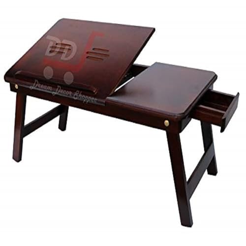 DDS Dream Decor Shoppee Wood Portable Laptop Table Adjustable Height With 1 Drawer (Brown) - Image 2