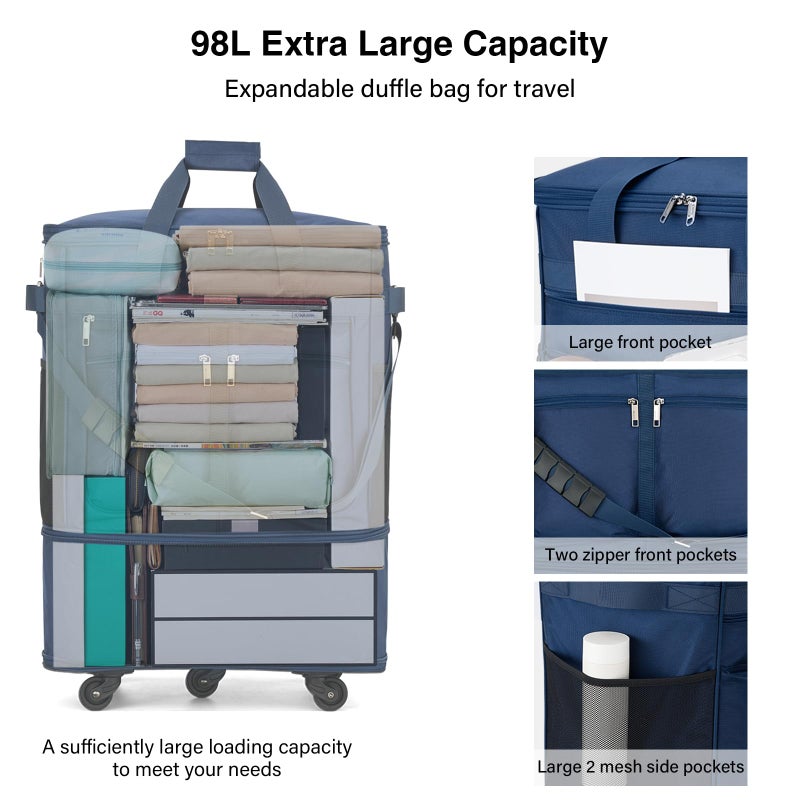 MILADA Expandable Luggage Bags for Travel Foldable Suitcase with Wheels Collapsible Rolling Travel Duffle Bag Lightweight Large Suitcases without Telescoping Handle, Blue - Image 5
