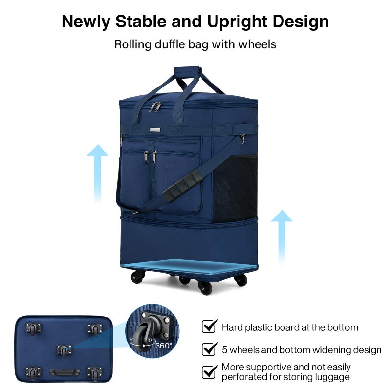 MILADA Expandable Luggage Bags for Travel Foldable Suitcase with Wheels Collapsible Rolling Travel Duffle Bag Lightweight Large Suitcases without Telescoping Handle, Blue - Image 3