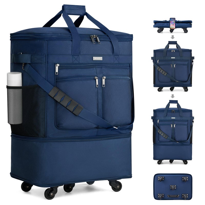 MILADA Expandable Luggage Bags for Travel Foldable Suitcase with Wheels Collapsible Rolling Travel Duffle Bag Lightweight Large Suitcases without Telescoping Handle, Blue - Image 1
