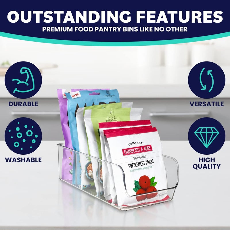 ELTOW Modern 3-Compartment Food Organizer - 4 Pack Clear Plastic Bins with Removable Dividers for Pantry, Kitchen Cabinet, Refrigerator, and More - Image 5
