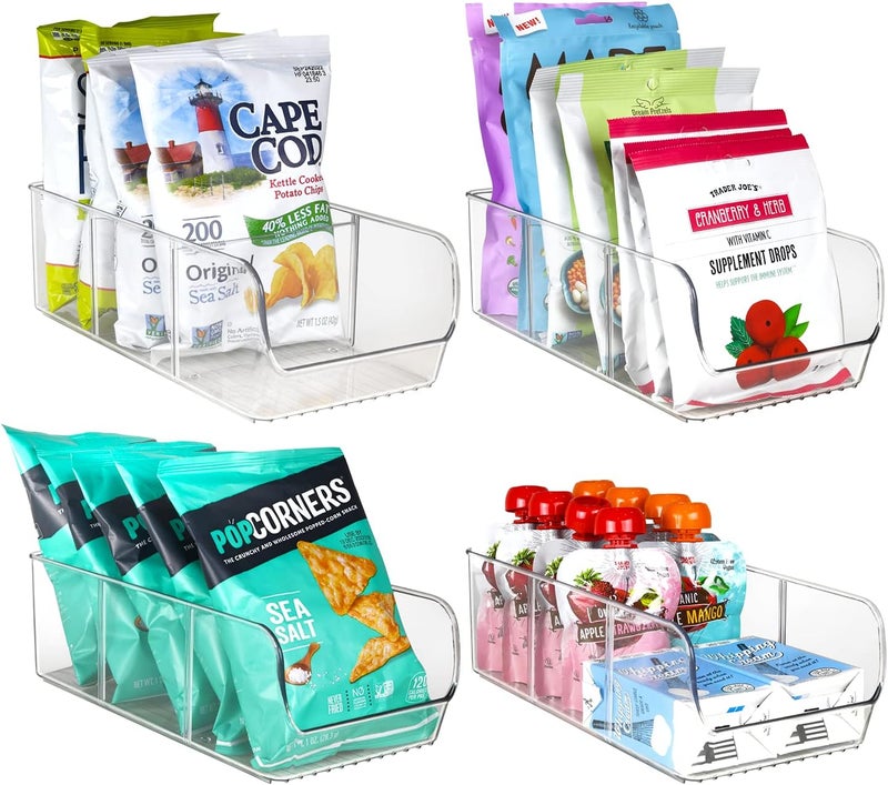 ELTOW Modern 3-Compartment Food Organizer - 4 Pack Clear Plastic Bins with Removable Dividers for Pantry, Kitchen Cabinet, Refrigerator, and More - Image 1