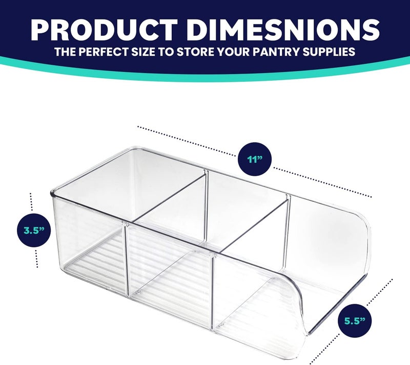 ELTOW Modern 3-Compartment Food Organizer - 4 Pack Clear Plastic Bins with Removable Dividers for Pantry, Kitchen Cabinet, Refrigerator, and More - Image 4