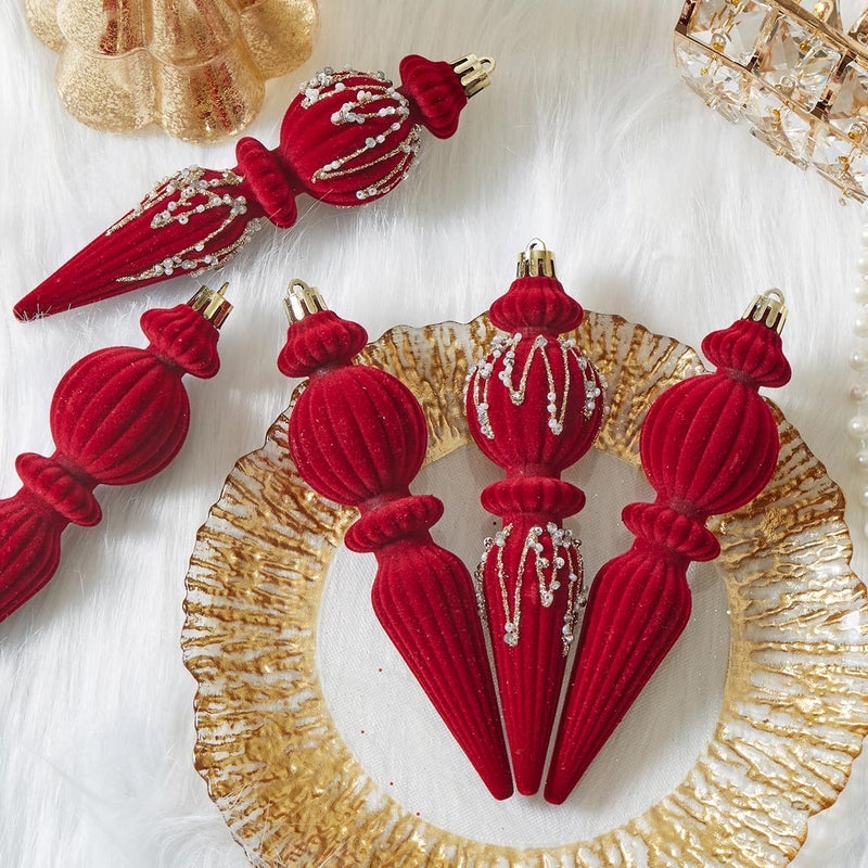 Munansli Burgundy Velvet Christmas Ornaments Set,6 Pack Plastic Shatterproof Christmas Ball Hanging Ornaments for Xmas Tree Decorations(6.7Inch) - Image 2