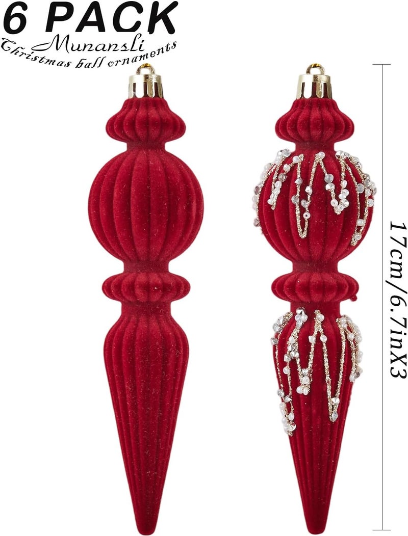 Munansli Burgundy Velvet Christmas Ornaments Set,6 Pack Plastic Shatterproof Christmas Ball Hanging Ornaments for Xmas Tree Decorations(6.7Inch) - Image 3
