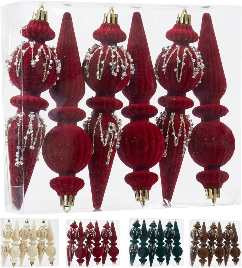 Munansli Burgundy Velvet Christmas Ornaments Set,6 Pack Plastic Shatterproof Christmas Ball Hanging Ornaments for Xmas Tree Decorations(6.7Inch) - Image 5