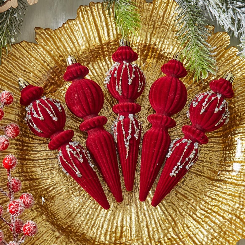Munansli Burgundy Velvet Christmas Ornaments Set,6 Pack Plastic Shatterproof Christmas Ball Hanging Ornaments for Xmas Tree Decorations(6.7Inch) - Image 4