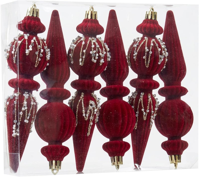 Munansli Burgundy Velvet Christmas Ornaments Set,6 Pack Plastic Shatterproof Christmas Ball Hanging Ornaments for Xmas Tree Decorations(6.7Inch) - Image 1