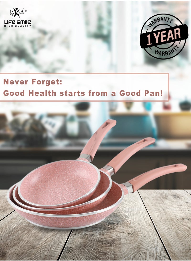 Life Smile - 20 CM, 24 CM, 28 CM Essential Frypan set Strong Aluminum Body with Granite Coating and Heat Resistant Silicone Finish Handle Nonstick Fish Frying pan - Image 1