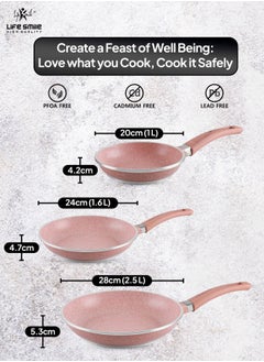 Frying Pan Set - Multi Layer Granite Coating Fry Pan | Include 1x20CM -1x24CM & 1x28CM Non Stick Pan - Heat-Resistant Handle Hanging Loop - PFOA Free Pink - pzsku/Z5066FCD7F9DF34115A1BZ/45/_/1725511494/3c193bff-a109-4cf1-a87d-16bac1541c8c