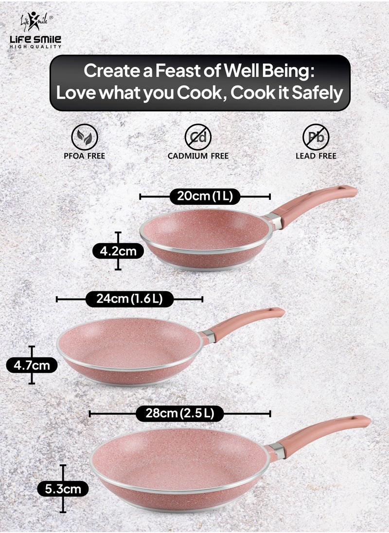 Life Smile - 20 CM, 24 CM, 28 CM Essential Frypan set Strong Aluminum Body with Granite Coating and Heat Resistant Silicone Finish Handle Nonstick Fish Frying pan - Image 1