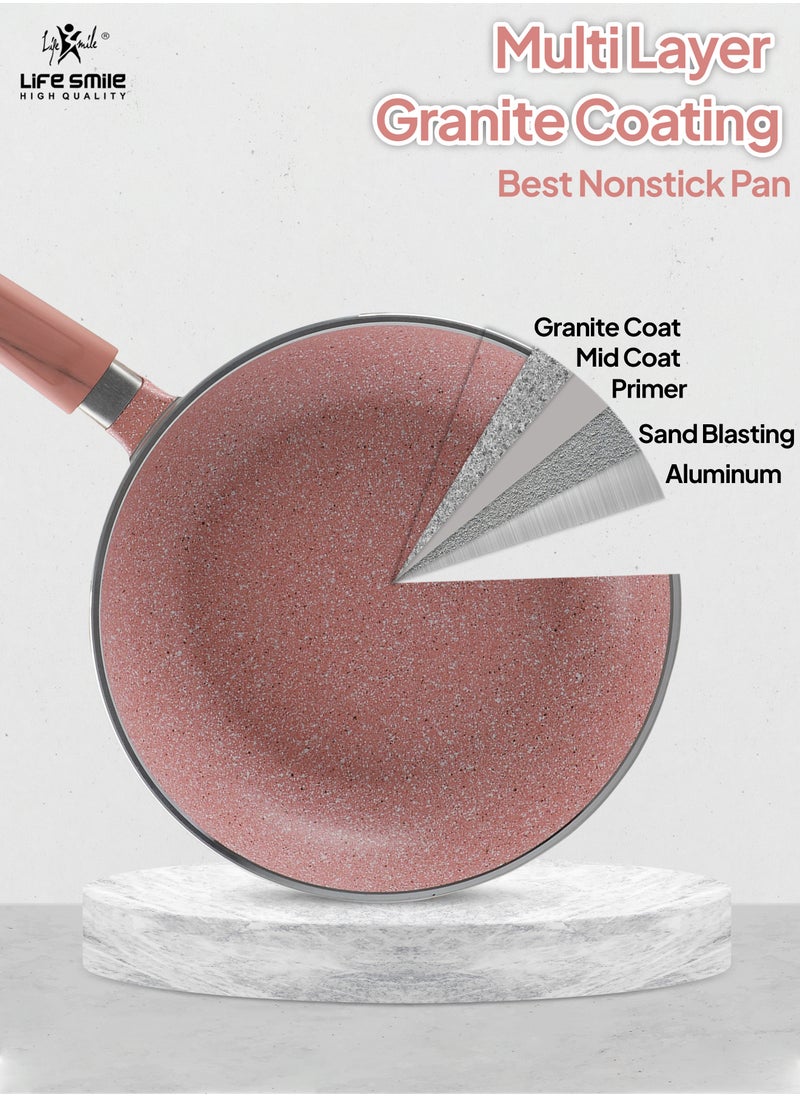 Life Smile - 20 CM, 24 CM, 28 CM Essential Frypan set Strong Aluminum Body with Granite Coating and Heat Resistant Silicone Finish Handle Nonstick Fish Frying pan - Image 1