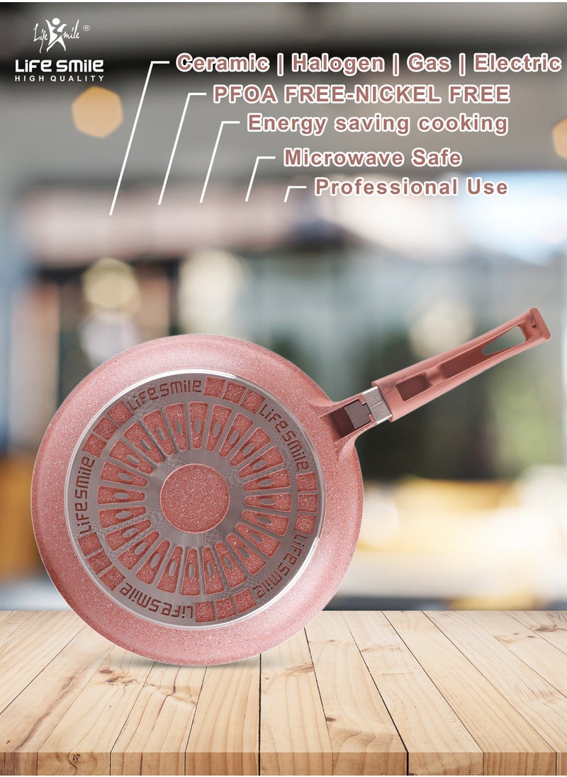Life Smile - 20 CM, 24 CM, 28 CM Essential Frypan set Strong Aluminum Body with Granite Coating and Heat Resistant Silicone Finish Handle Nonstick Fish Frying pan - Image 1