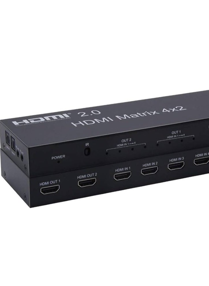 HDMI Matrix Switcher 4X2 with Multiview, HDMI Multi-Visor Quad Multi-viewer Dual Monitor 4K HDMI 4 in 2 Out Multiviewer
