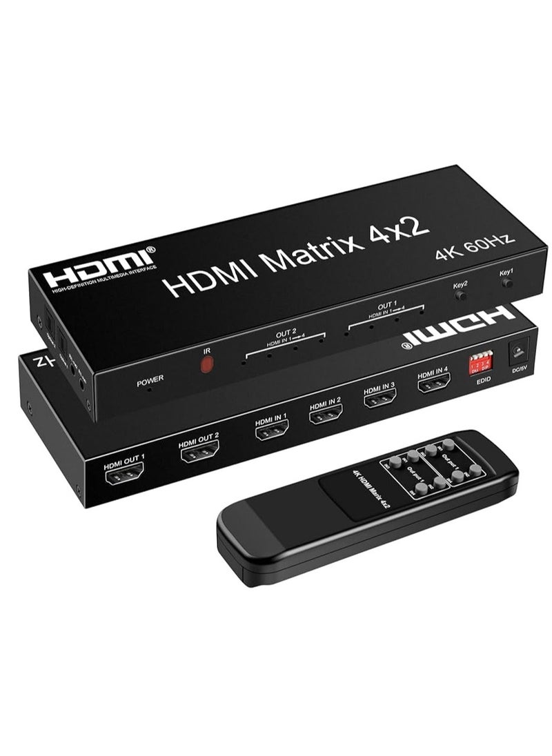 HDMI Matrix Switcher 4X2 with Multiview, HDMI Multi-Visor Quad Multi-viewer Dual Monitor 4K HDMI 4 in 2 Out Multiviewer