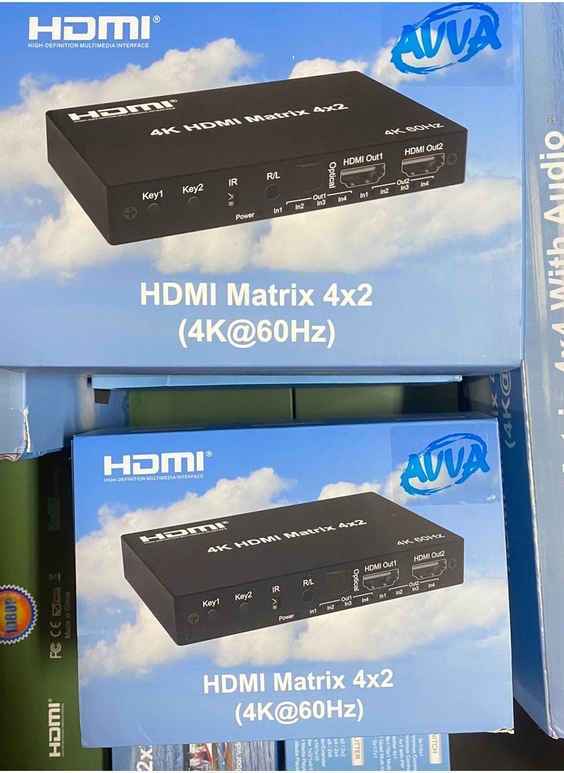HDMI Matrix Switcher 4X2 with Multiview, HDMI Multi-Visor Quad Multi-viewer Dual Monitor 4K HDMI 4 in 2 Out Multiviewer