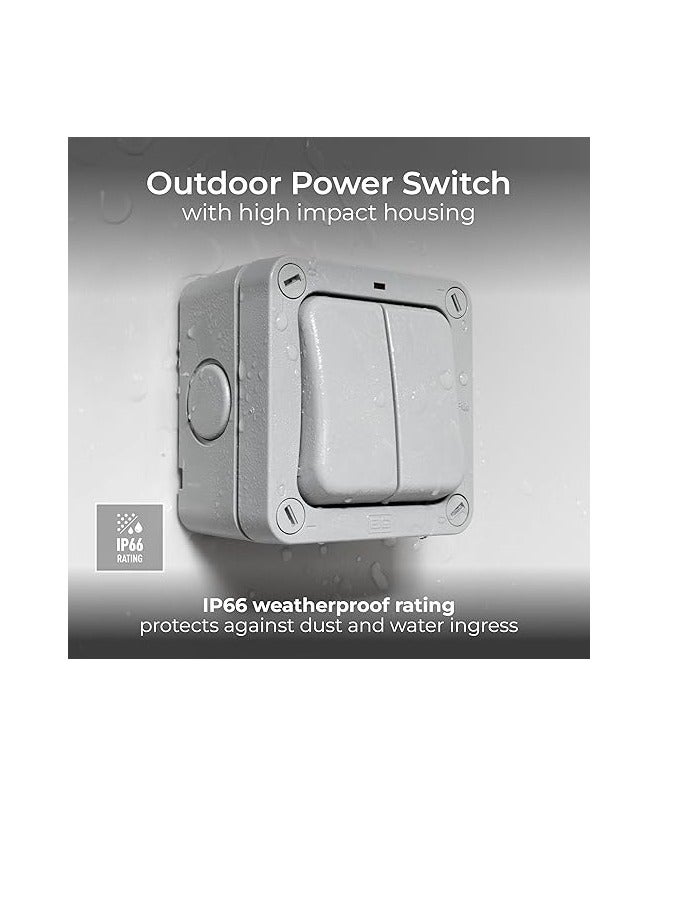 BG Masterplug BG Electrical WP42-01 Single 2-Way, 2-Switch Outdoor Weatherproof Switch, IP66 Rated, 20 Amp, Grey - Image 2