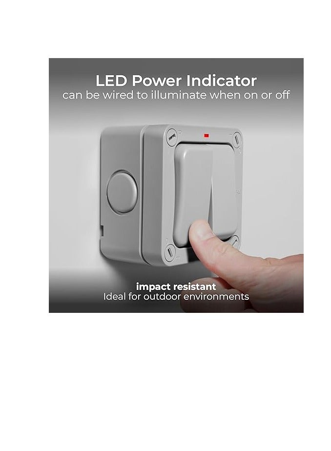 BG Masterplug BG Electrical WP42-01 Single 2-Way, 2-Switch Outdoor Weatherproof Switch, IP66 Rated, 20 Amp, Grey - Image 4