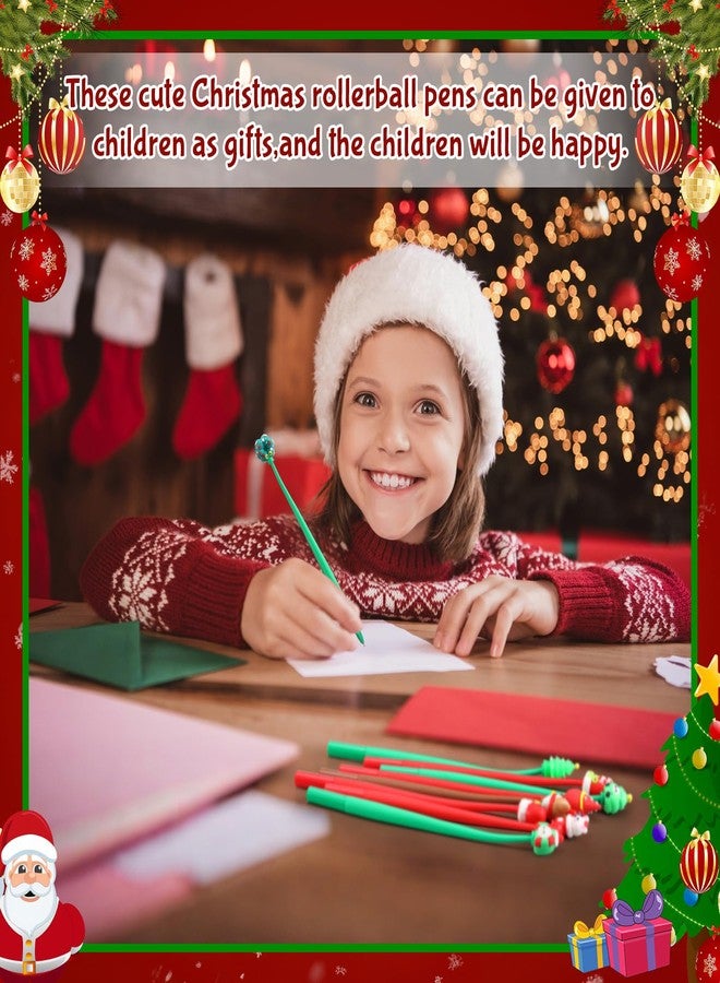 Tenceur 60 Pcs Christmas Pens Bulk Stress Relief Bobblehead Pens Christmas Santa Snowman Red Green White Xmas Theme Pen Xmas Gifts Daily Writings - Image 3