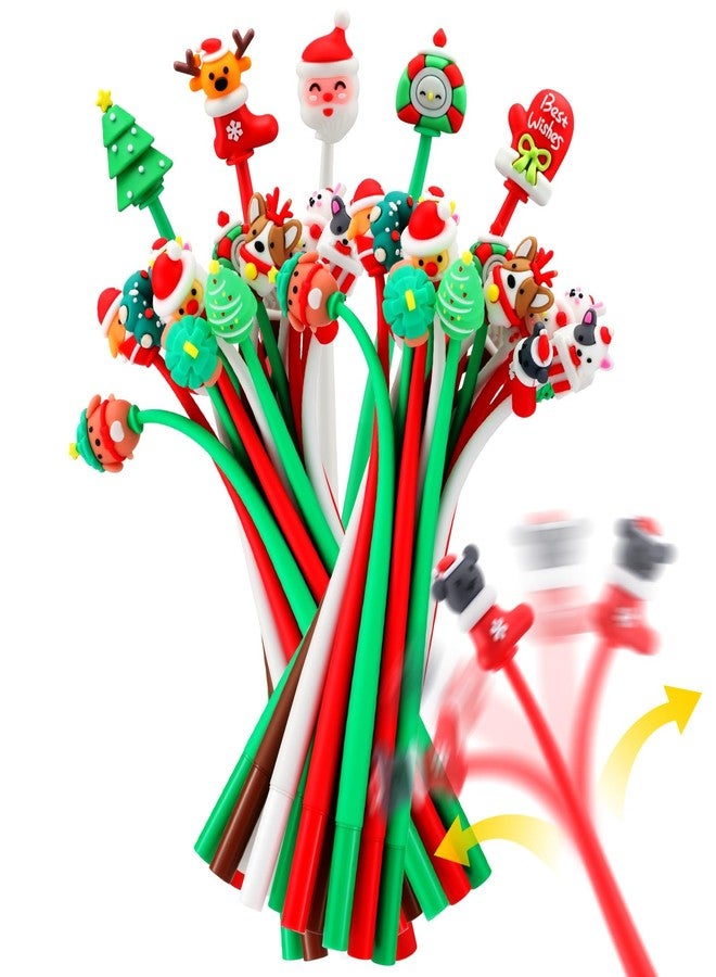 Tenceur 60 Pcs Christmas Pens Bulk Stress Relief Bobblehead Pens Christmas Santa Snowman Red Green White Xmas Theme Pen Xmas Gifts Daily Writings - Image 1