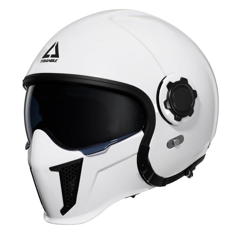 TRIANGLE Full Face Motorcycle Helmets,Off-Road Motocross Helmet for Men & Women,Dual Visor with Internal Tinted Sunshield,Open Face 3/4 Adult Racing Helmet DOT Approved(White,S) - Image 3
