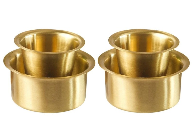 KC Brass Dabara Set | Tea, Coffee Dabara Set | South Indian Coffee Glass Tumbler Set | Brass Dabara Tumbler Set of 2 (120 ML Capacity, Large) - Image 1