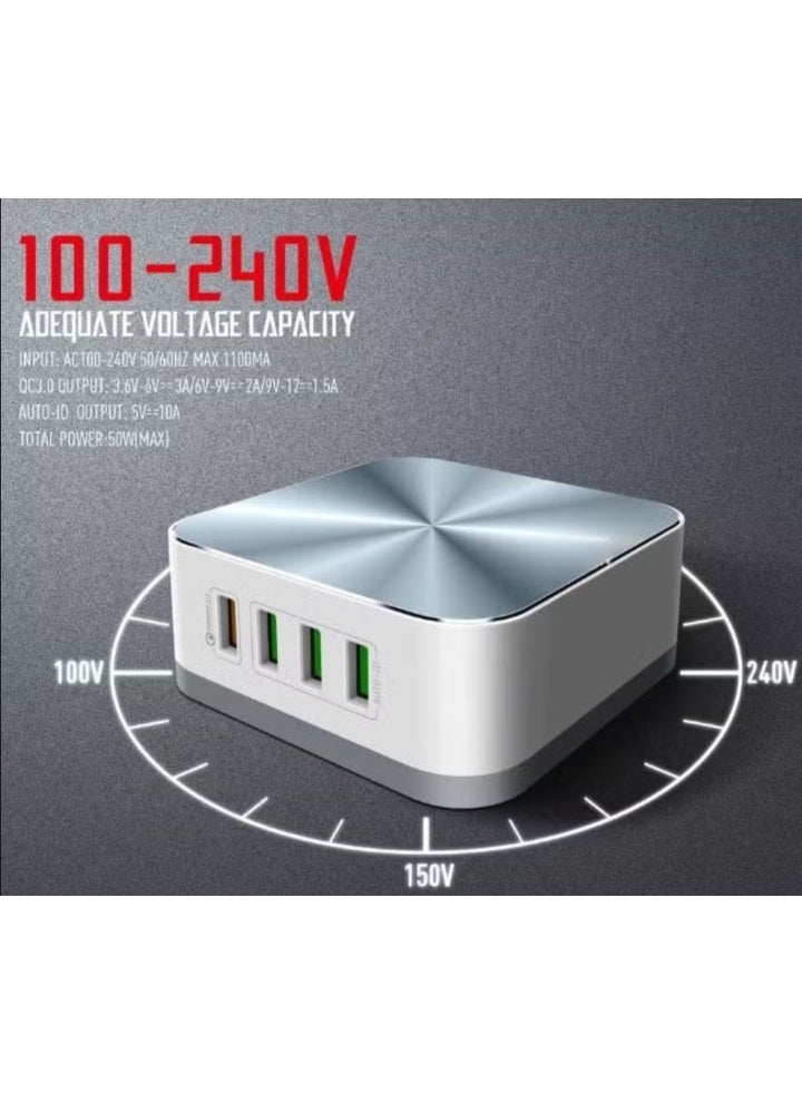 ريبنيو شاحن سريع 50 وات، 8 منافذ USB QC3.0، شاحن سطح مكتب سريع 10 أمبير - Image 3