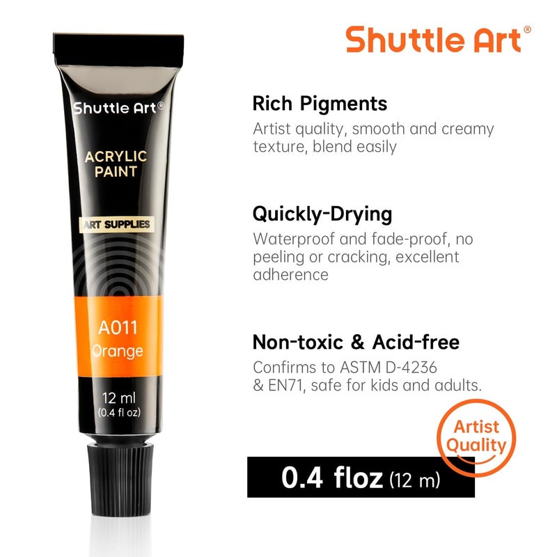 Shuttle Art Acrylic Paint Set, 16 x12ml Tubes Artist Quality Non Toxic Rich Pigments Colors Great for Kids Adults Professional Painting on Canvas Wood Clay Fabric Ceramic Crafts - Image 3