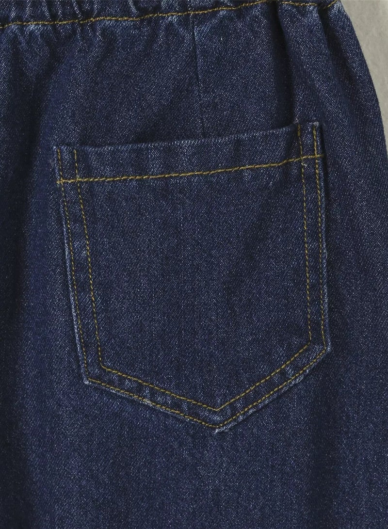 Girls Paperbag Waist Pocket Patched Tapered Jeans  - Image 4
