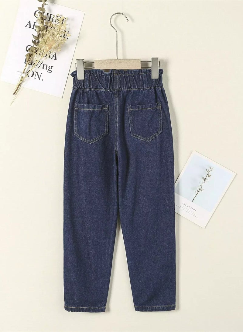 Girls Paperbag Waist Pocket Patched Tapered Jeans  - Image 2