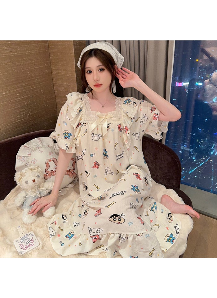 Generic - Summer Plaid Short Sleeve Nightgown Plus Size X3428-2 animals# - Image 1