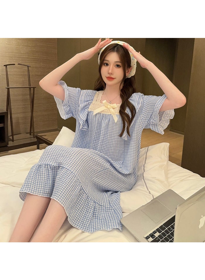 Generic - Summer Plaid Short Sleeve Nightgown Plus Size X3428-2 animals# - Image 1