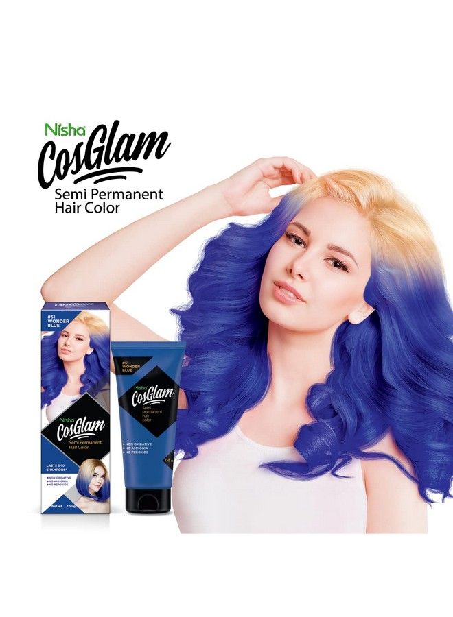 Nisha Cosglam Semi Permanent Hair Color For Unisex Infused Conditioner Glossy Finish No Ammonia No Peroxide & Non Oxidative Vegan Highlights Hair Dye 120G 51 Wonder Blue - Image 4