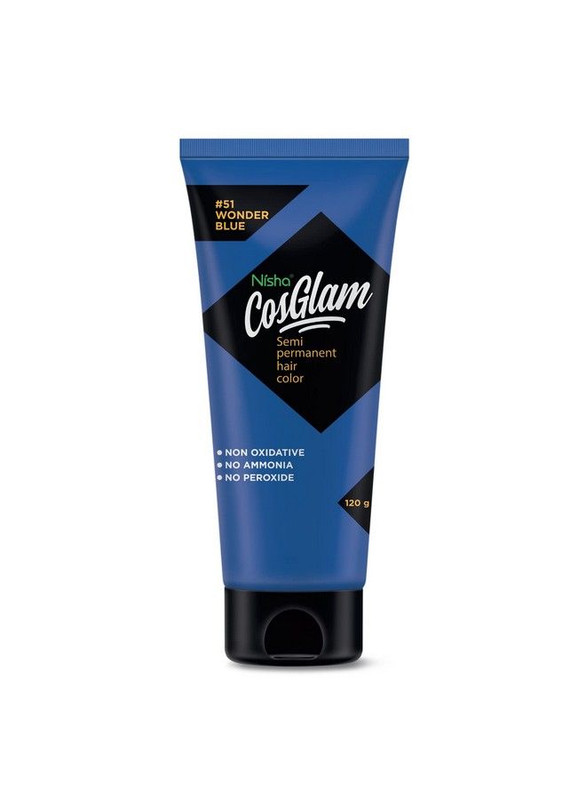 Nisha Cosglam Semi Permanent Hair Color For Unisex Infused Conditioner Glossy Finish No Ammonia No Peroxide & Non Oxidative Vegan Highlights Hair Dye 120G 51 Wonder Blue - Image 3