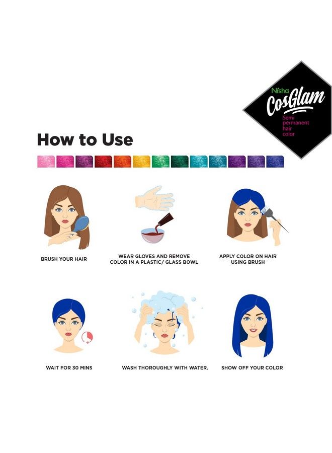 Nisha Cosglam Semi Permanent Hair Color For Unisex Infused Conditioner Glossy Finish No Ammonia No Peroxide & Non Oxidative Vegan Highlights Hair Dye 120G 51 Wonder Blue - Image 5