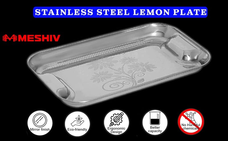 Meshiv Stainless Steel Serving Tray/Lemon Platter with Steel Finish, Rectangular Multipurpose Tray, (Set of 1-Big) - Image 3