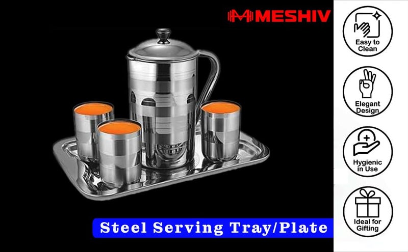 Meshiv Stainless Steel Serving Tray/Lemon Platter with Steel Finish, Rectangular Multipurpose Tray, (Set of 1-Big) - Image 2