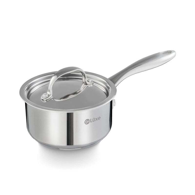 Deluxe DELUXE Sauce Pan with Lid 1 Quart Stainless Steel Saucepan with StayCool Handle Multipurpose Cooking Pot for Sauces Pasta Suitable InductionElectric Gas Cooktops Dishwasher Oven Safe 