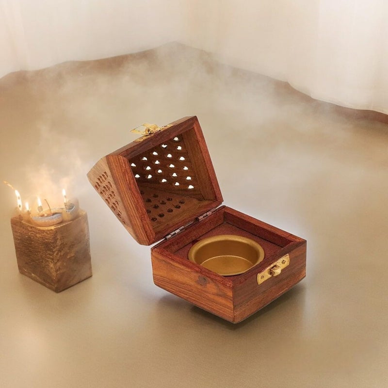 Bless International Bless-International Traditional-Handmade-Burner Wooden-Incense-Stick-Holder Ash-Catcher-Stand for-Aromatherapy-Meditation-Yoga (5 Inch Temple Wooden Charcoal/Cone) - Image 3
