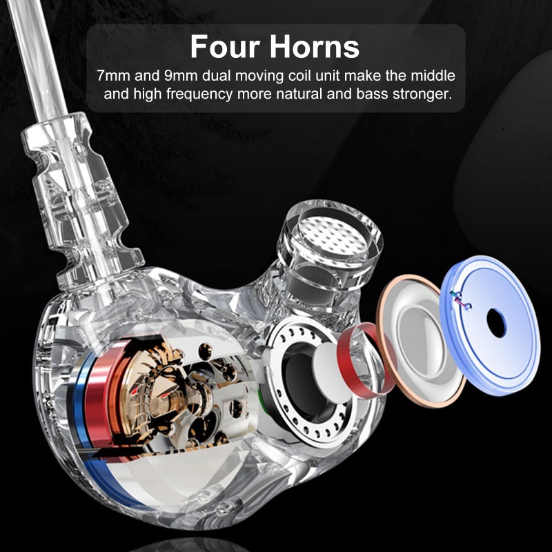 FONGE F4 3.5MM Wired Headphones Double Moving Coil In-ear Headset Heavy Bass Stereo Music Earphone In-line Control with Microphone - Image 2