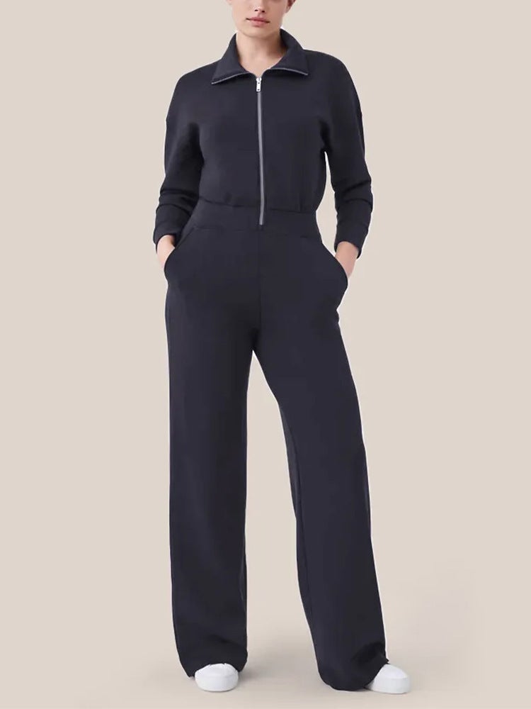 2024 Independent Station New Long-Sleeved Wide-Leg Jumpsuit Jumpsuit Zipper Lapel Sweater Suit Women - Image 1