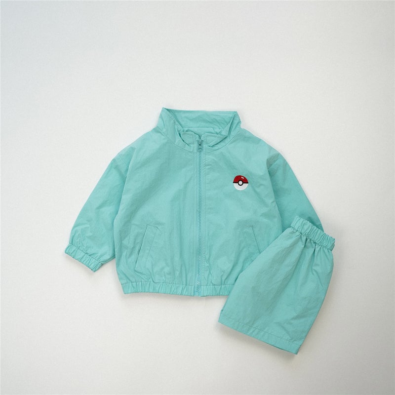 Childrens suit spring clothes boys zipper shirt girls Korean cartoon top shorts spring and summer childrens clothing wholesale Beige - Image 3